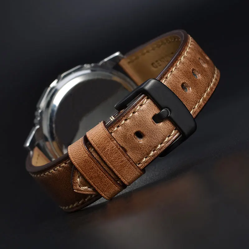 

BISONSTRAP Watch Strap 18mm 19mm 20mm 21mm 22mm 23mm 24mm with Black Buckle, Horween Leather Watchband Men Women Luxury Wristban