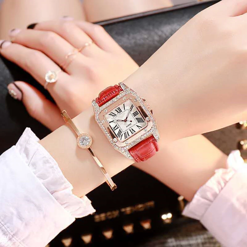 

Watch female sparkle diamond, bracelet set female watch casual luxury watches leather strap quartz watch wristwatch