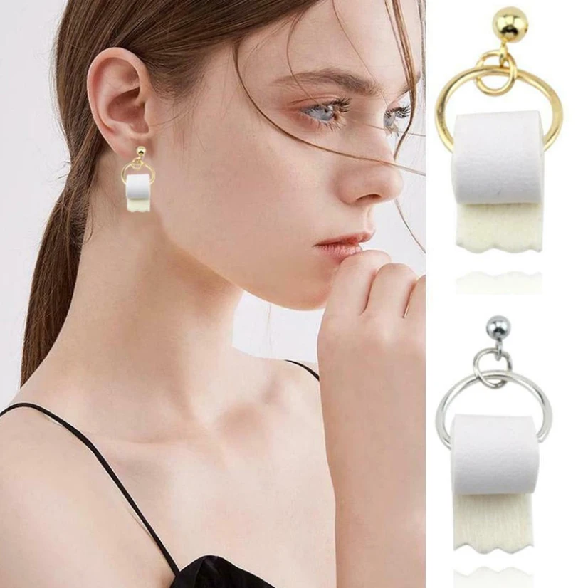 

New Creative Toilet Paper Roll Earring for Women Korean Jewelry Pendants Funny Boho Charms for Earrings Girls Stylish 2021 Trend