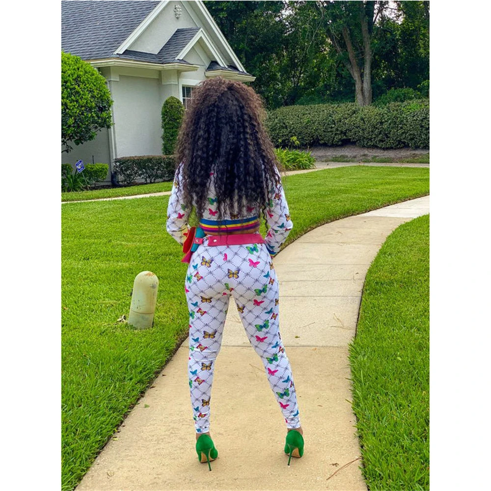 

Casual Fitness Sporty Matching Set Women Print Zipper Active Wear 2 Piece Outfits Long Sleeve Top And Pants Sets