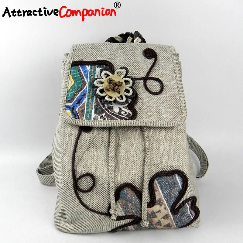 

Grace Ethnic National Women Linen Backpack Hand-woven Lady Casual Featured Embroidery Bagpack Girl Christmas Gift School 019 Bag