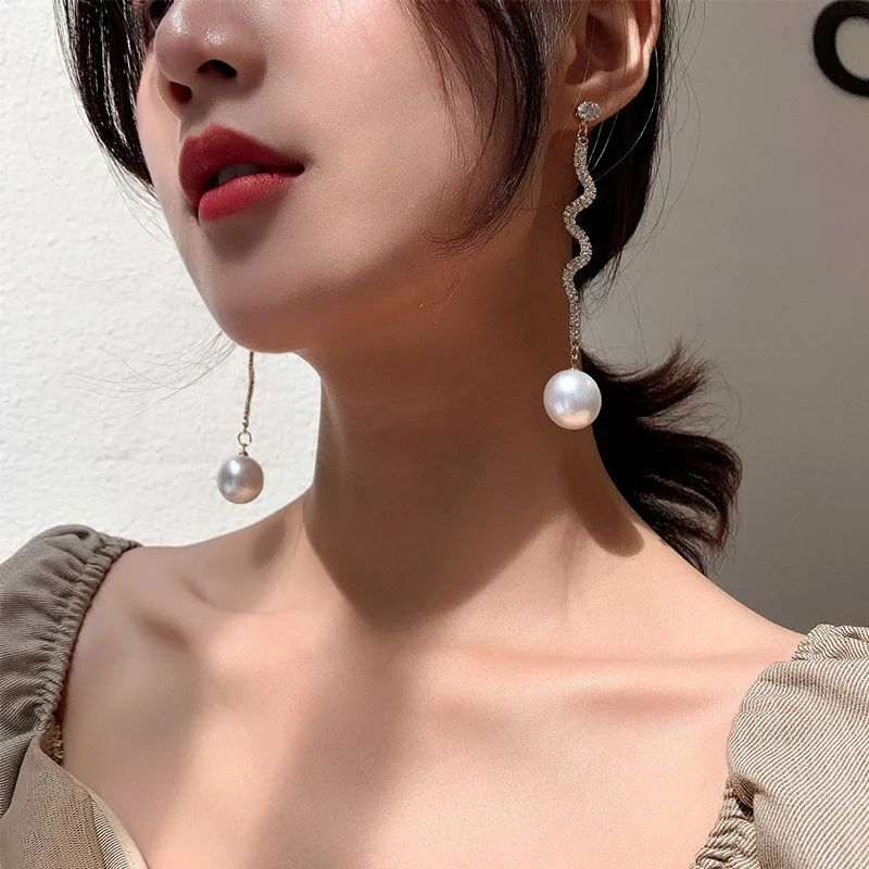 Длинные кисточки кристаллы свисающие серьги для женщин искусственный жемчуг