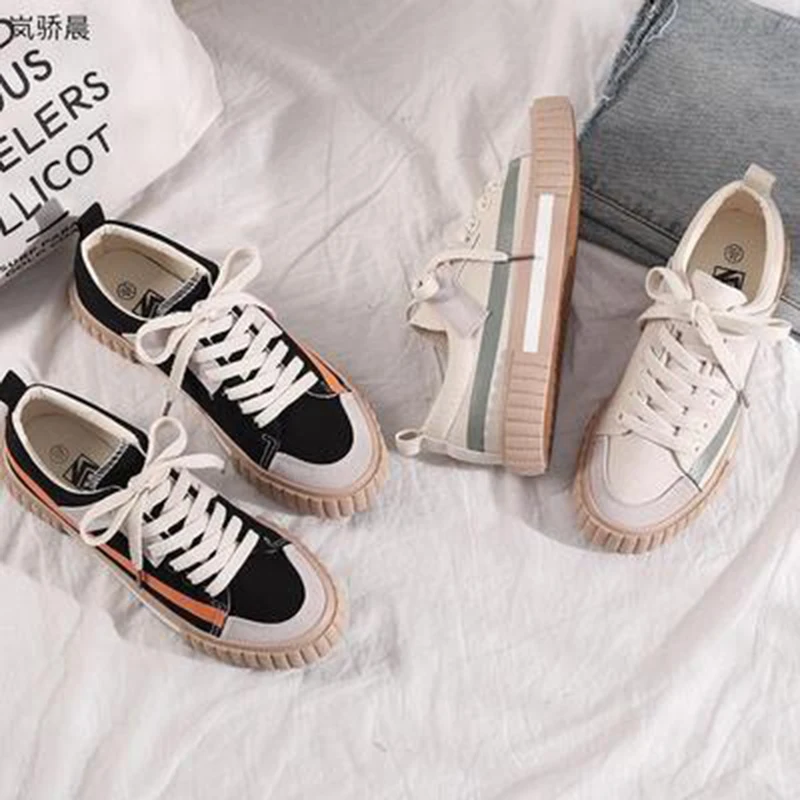 Women Shoes 2020 New Spring Fashion Women Canvas Shoes Casual Flats Striped Casual Vulcanize Shoes Fashion Style Female Sneakers