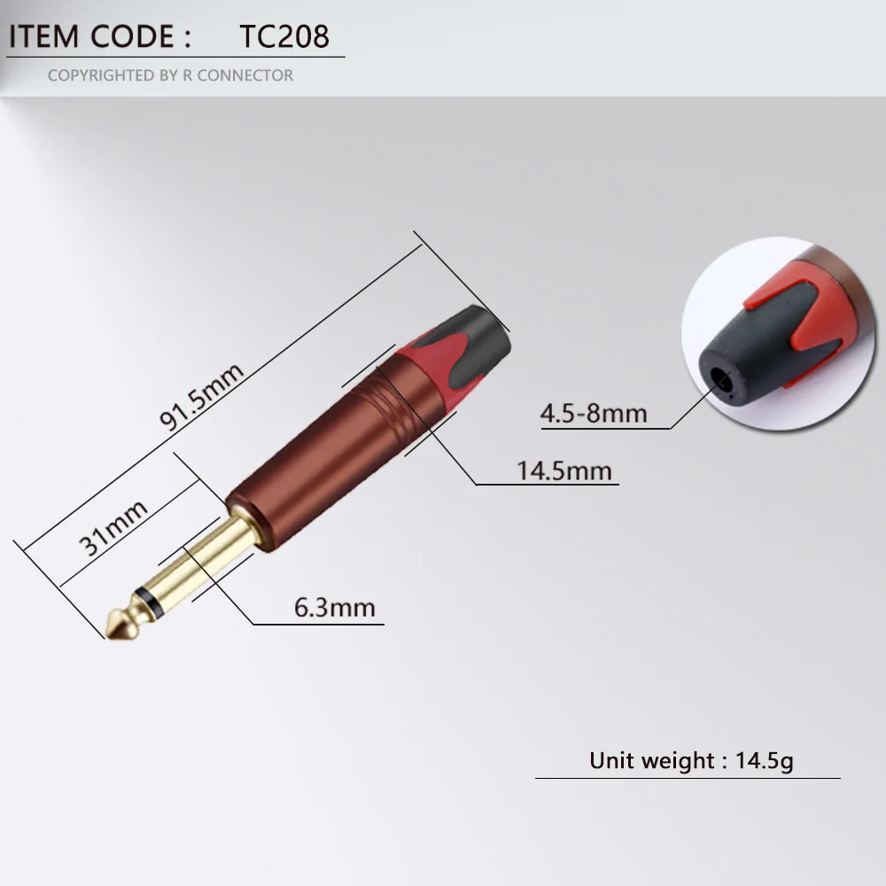 2 шт. моно-разъем 6 35 мм для усилителя микрофона латунный Позолоченный разъем 3