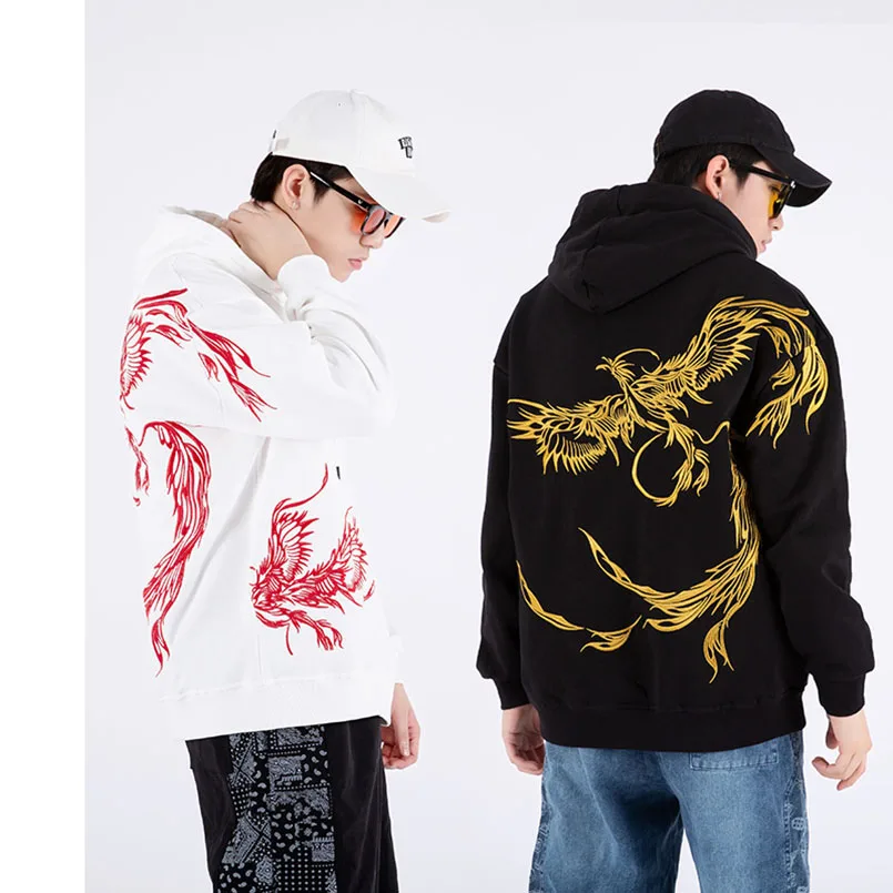

Phoenix Embroidery Hooded Sweatshirt Men Long Sleeve Oversize Sukajan Hoodies Branded Men's Jumpers Teenagers 2023 Spring Autumn