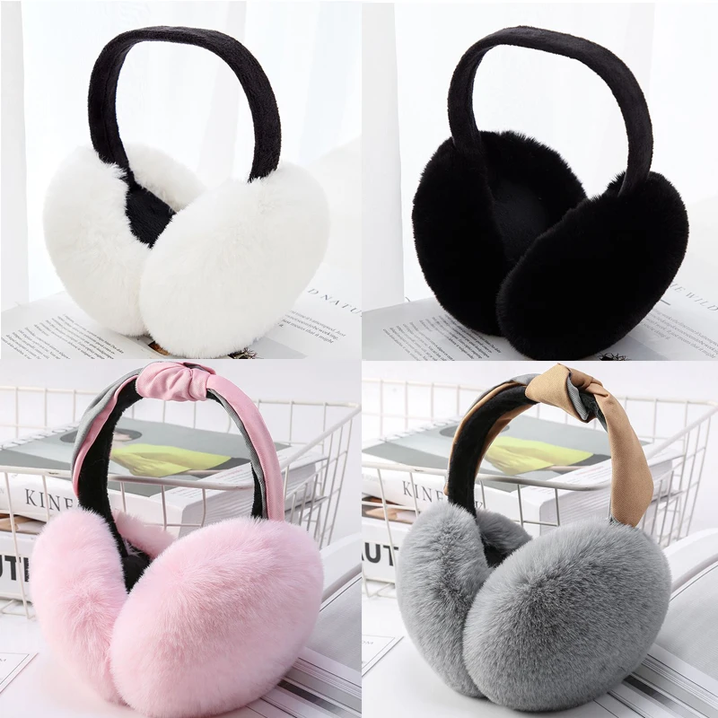 

Fashion cute rabbit fur earmuff faux rex fur earmuffs winter warm leather decor head decoration white multicolor headphones