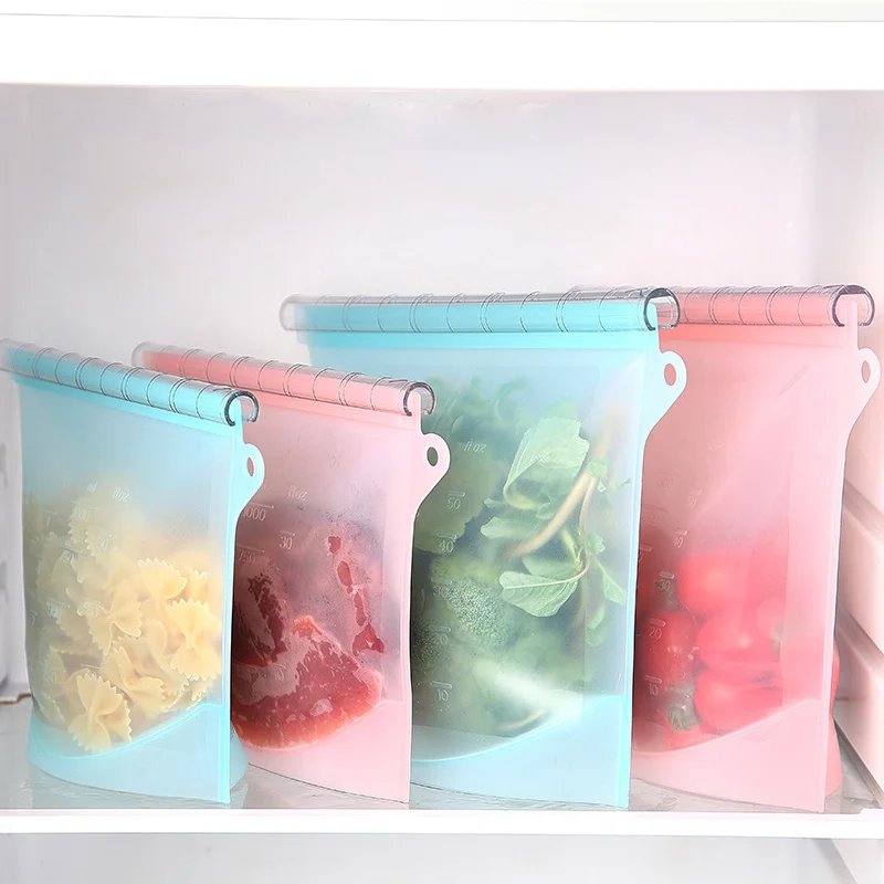 

Leak-proof food fresh-keeping vacuum silicone bags, food packaging ziplock reusable small zipper bags kitchen home organizer