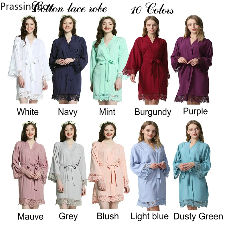 Rayon Cotton Lace Robe Bride print custom Robe Bridesmaid Robes Women Wedding Bridal Robe Bathrobe Sleepwear greenrobe