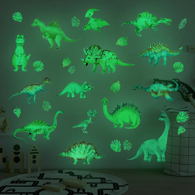 

Creative luminous dinosaur wall sticker cartoon animal luminous sticker children's room bedroom decoration sticker household