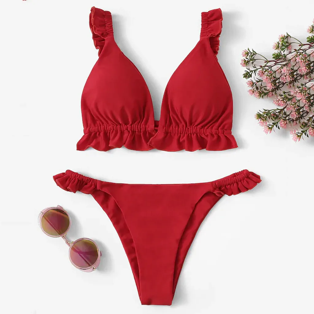 Топ с оборками халтер стринги сексуальный комплект бикини из 2 предметов танкини