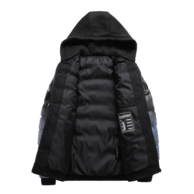 Men's Fashion Gradient Color Detachable Hooded Padded Jacket Youth Tide Brand Ins Baseball Uniform Jacke Winter Coat Men