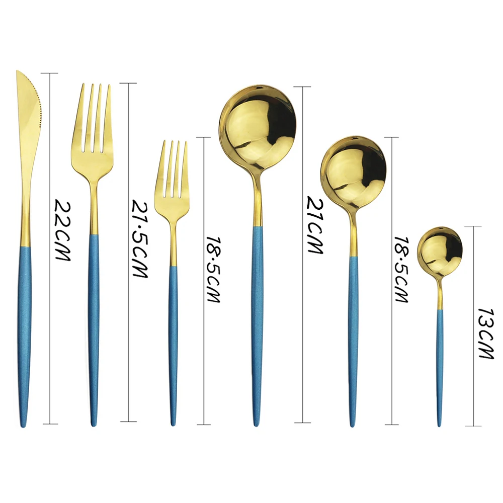 Набор столовых приборов синего и золотого цвета столовая посуда набор из