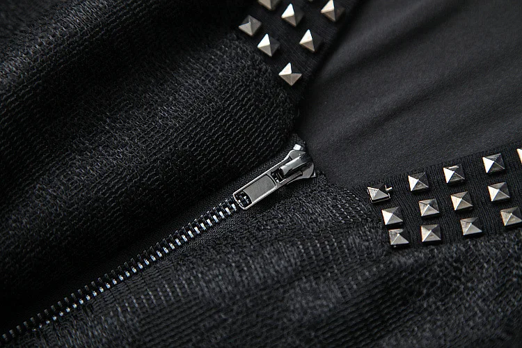 

European and American women's clothing 2020 autumn new style Five-point sleeve v-neck The rivet Fashionable black dress