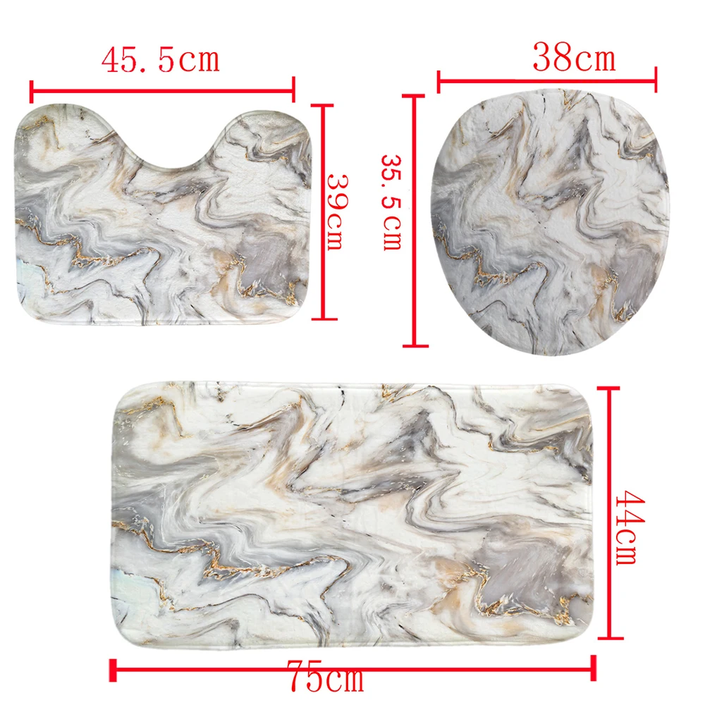 Мраморные душевые наборы занавесок с нескользящим ковриком для ванной комнаты