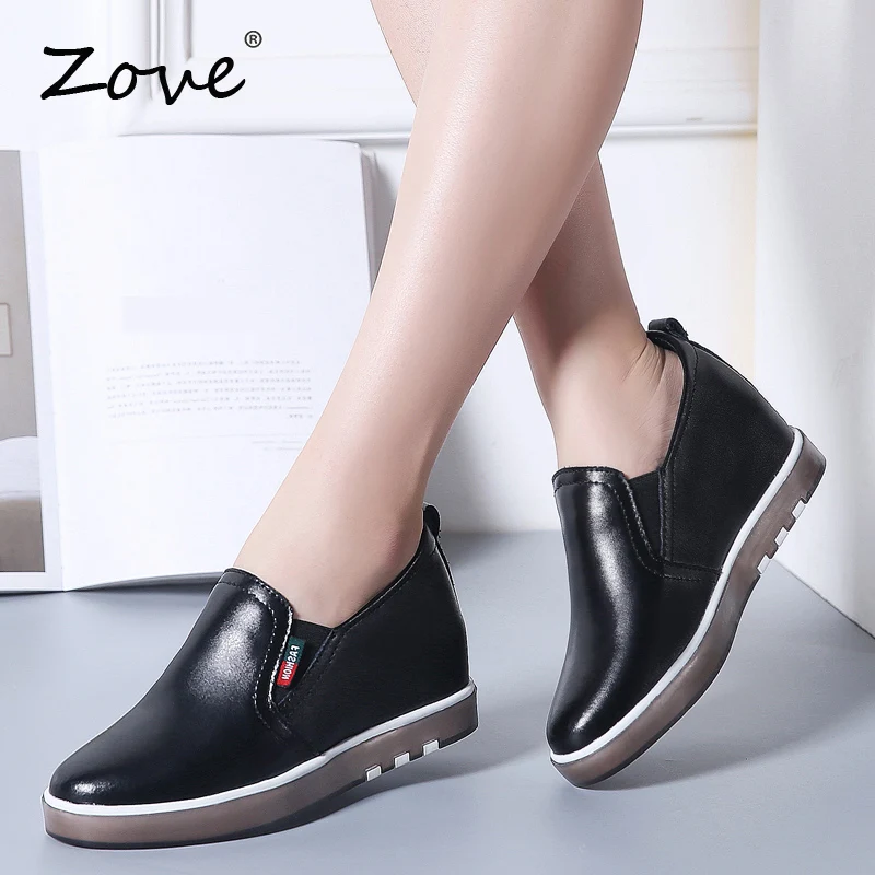 Женская обувь на плоской платформе ZOVE Осенние повседневные кожаные лоферы без