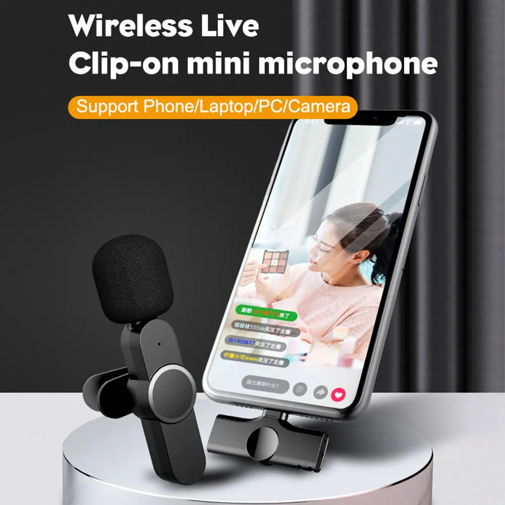 

EP033 Wireless Lavalier Microphone Mini Lapel ClipMic Recording Vlog Interview for iPhone Android Smartphone Outdoor Recording