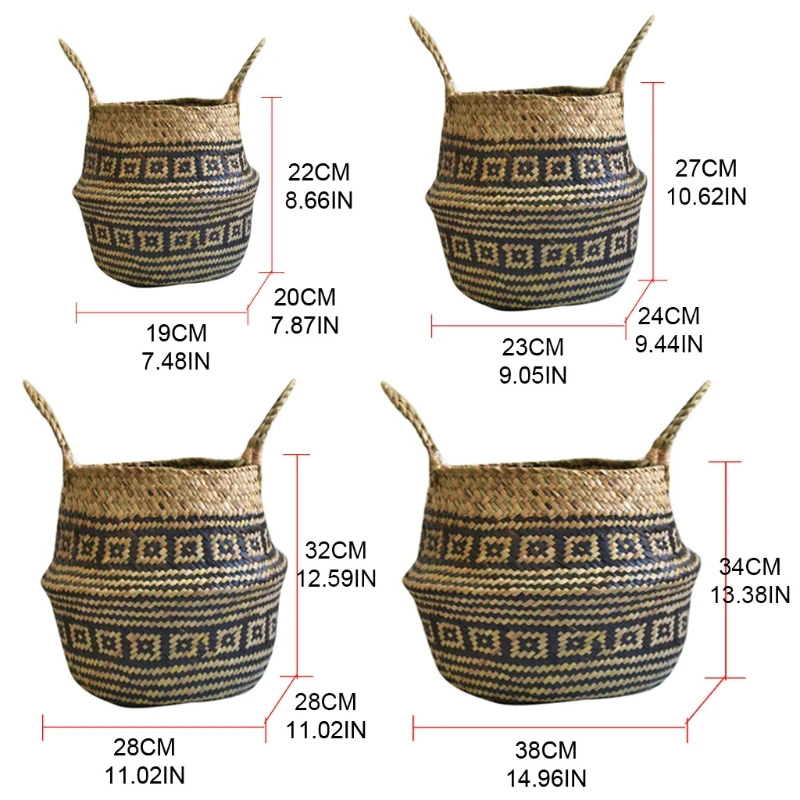 

Hand-woven Storage Basket with Handles Seagrass Wicker Flower Pot Laundry Toy Towels Blanket Organizer Home Decor