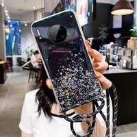 luxury bling glitter lanyard silicone phone case for huawei mate 30 20 10 9 p40 p30 p20 lite pro ultra thin necklace strap cover