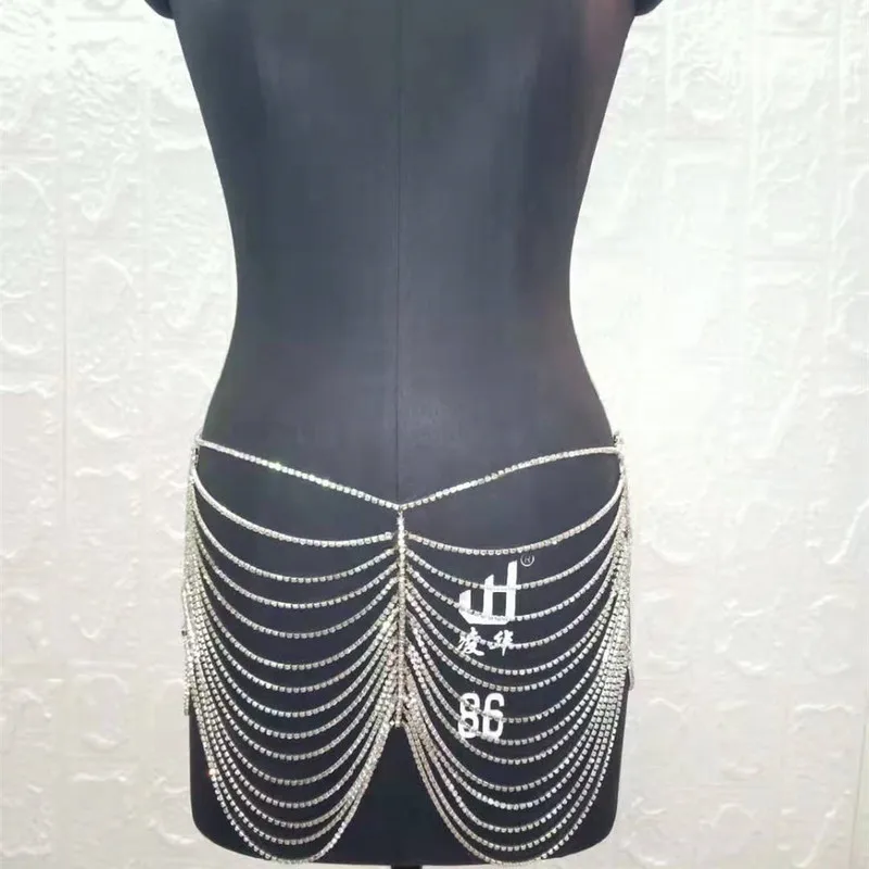

Shiny Rhinestones Mini Skirt Sexy See Through Hollow Link Chains Skirt Women Party Skirt Clubwear Chic Summer Beachwear
