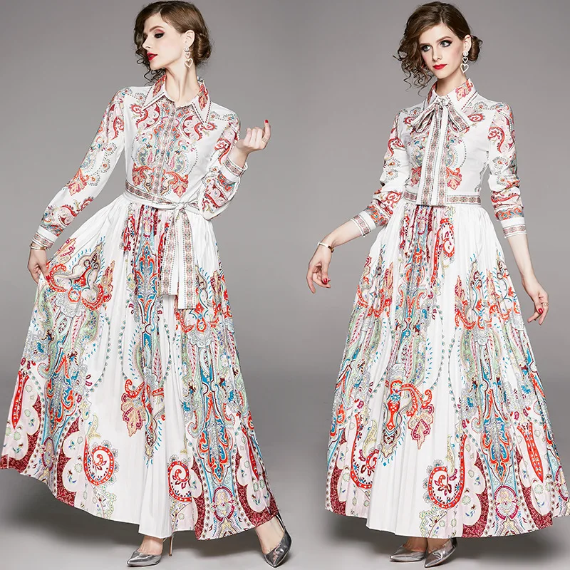 Роскошное модное подиумное осеннее платье с поясом женское элегантное винтажное