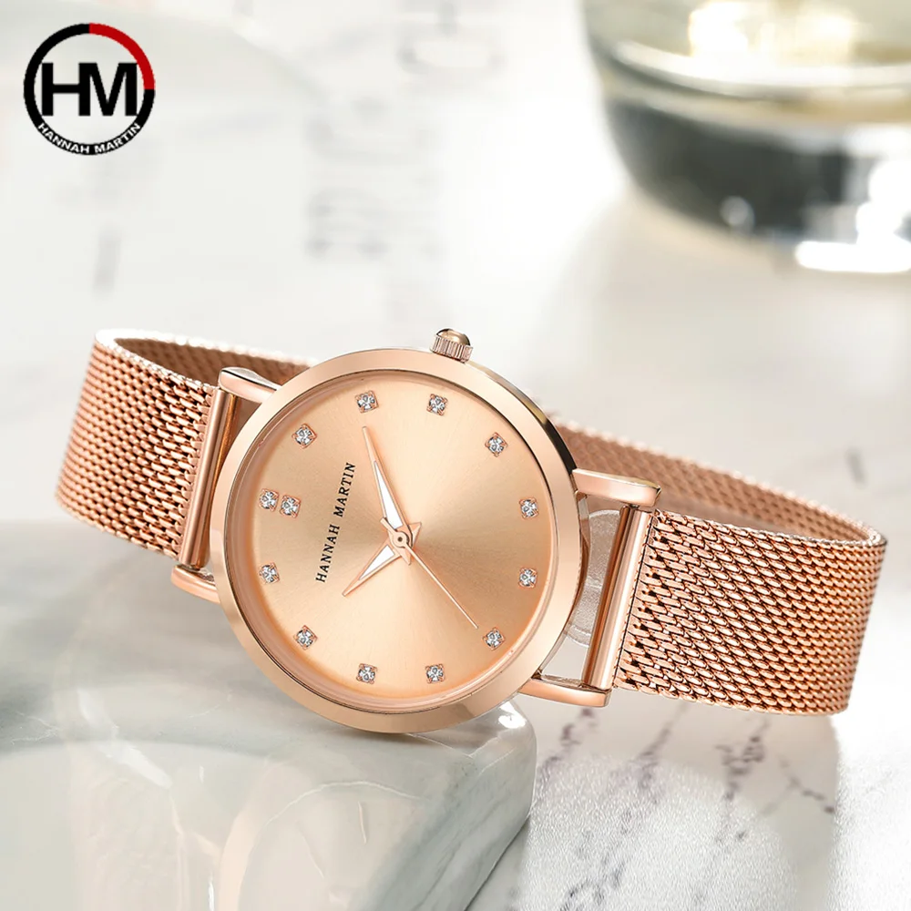 

Women Watches Japan MIYOTA Movement Top Luxury Brand Rhinestone Stainless Steel Mesh Wristwatches Waterproof Relogio Feminino