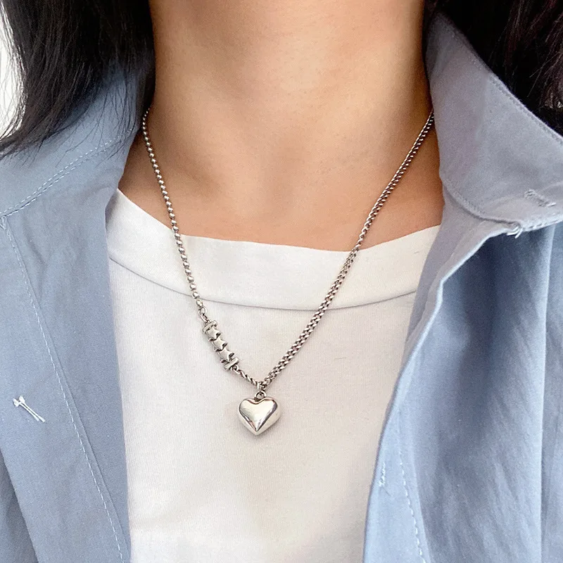 

Романтическая любовь, сердце, звезды, асимметричная Сращивание цепи из 100% серебра 925 пробы, женское ожерелье, ювелирные изделия для женщин, п...