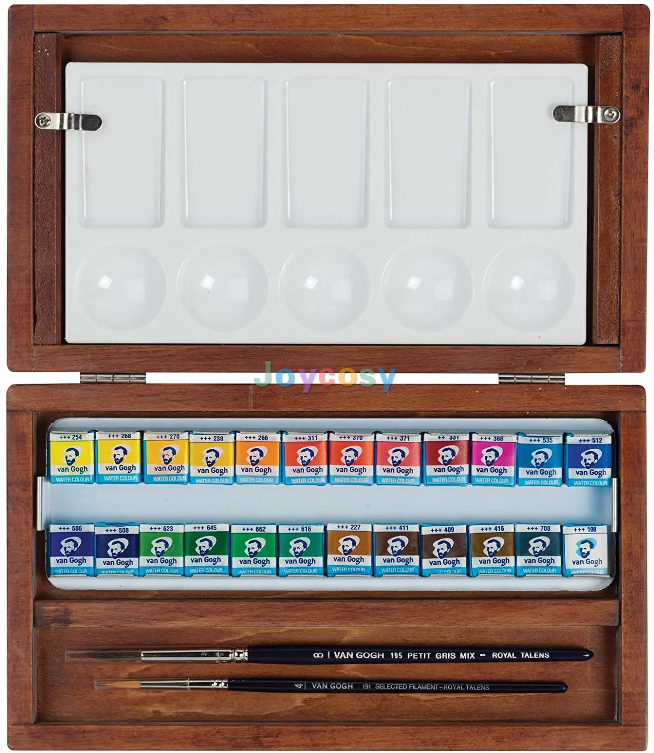 Van Gogh Artist Watercolor Paint Set Deluxe Wood Box 24-Half Pan 3 Accessories Include Mixing Palette and 2 Brushes |