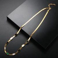 high quality square green white charm shell snake chain choker necklace for women blade chain necklace jewelry gift