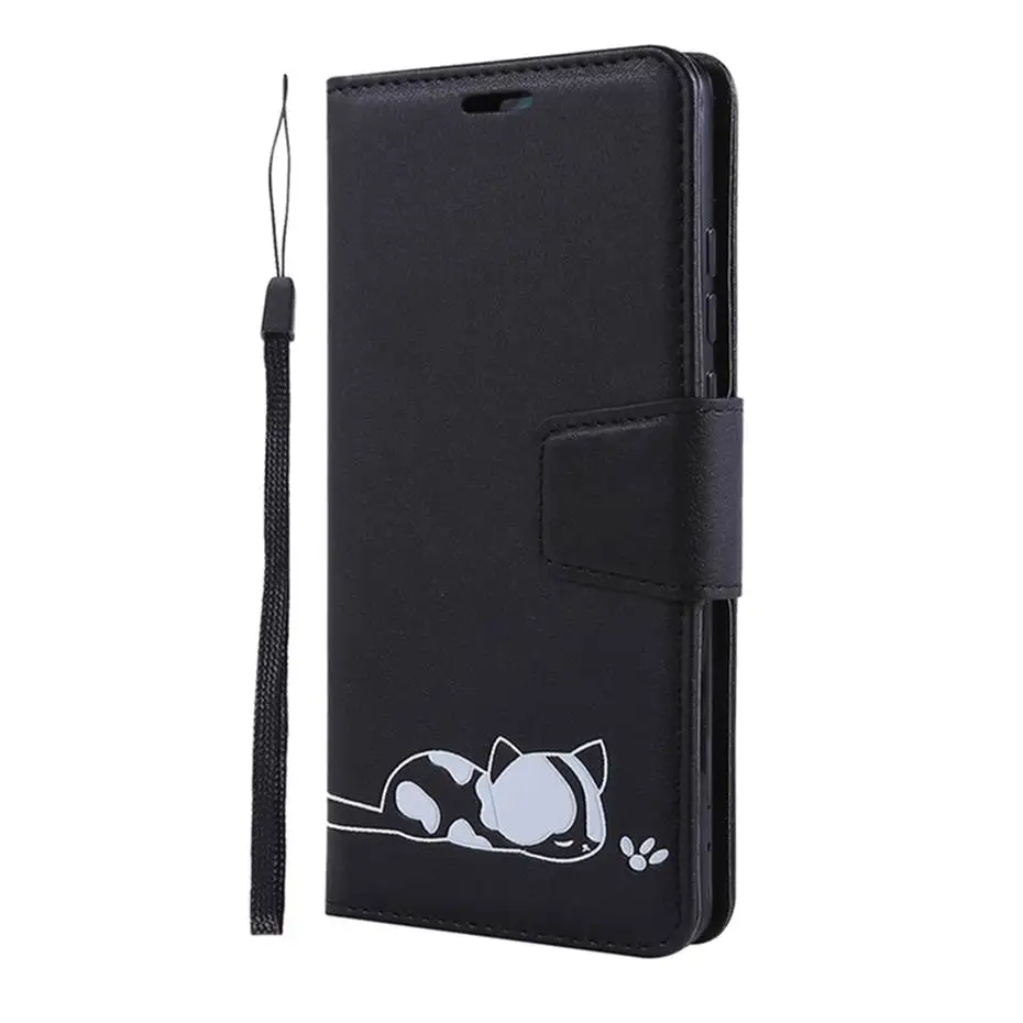 Black Кожаный чехол с откидной крышкой для samsung Galaxy S10 E S9 J4 J6 A7 A6 плюс A10 A20 E A30 A40 A50 A70 милый кошелек с котами чехол для телефона - Цвет: Black