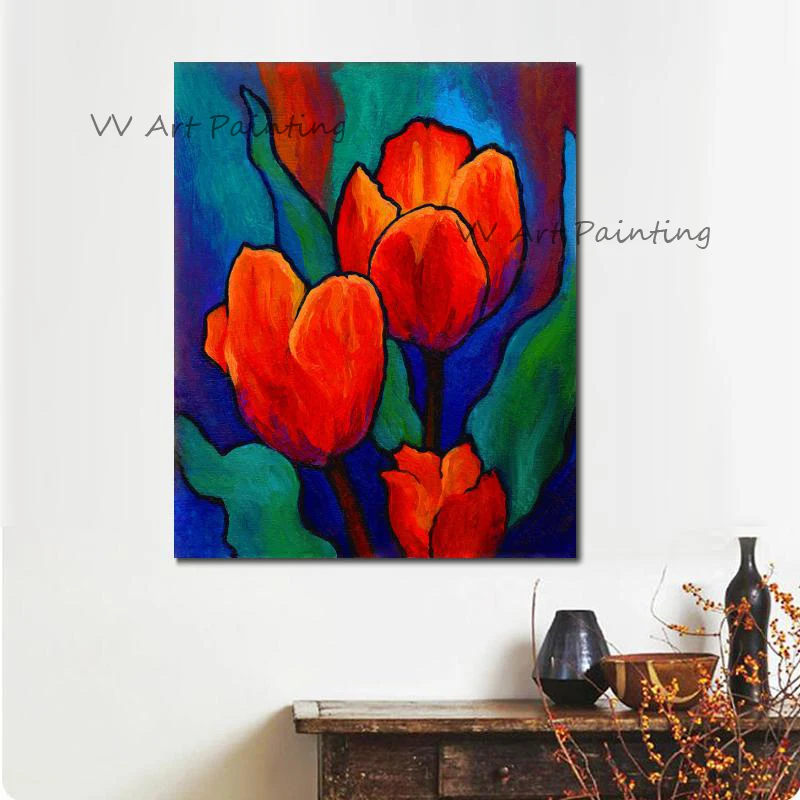

Настенная картина ручной работы с изображением цветов тюльпана трио красная картина маслом ручной работы для столовой Декор для ванной сов...
