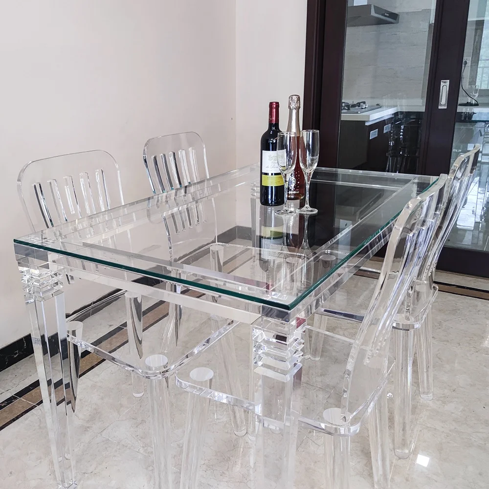 

Clear Modern Acrylic Coffee Table 4 Legs Clear Acrylic Dining Table Wiht Chairs