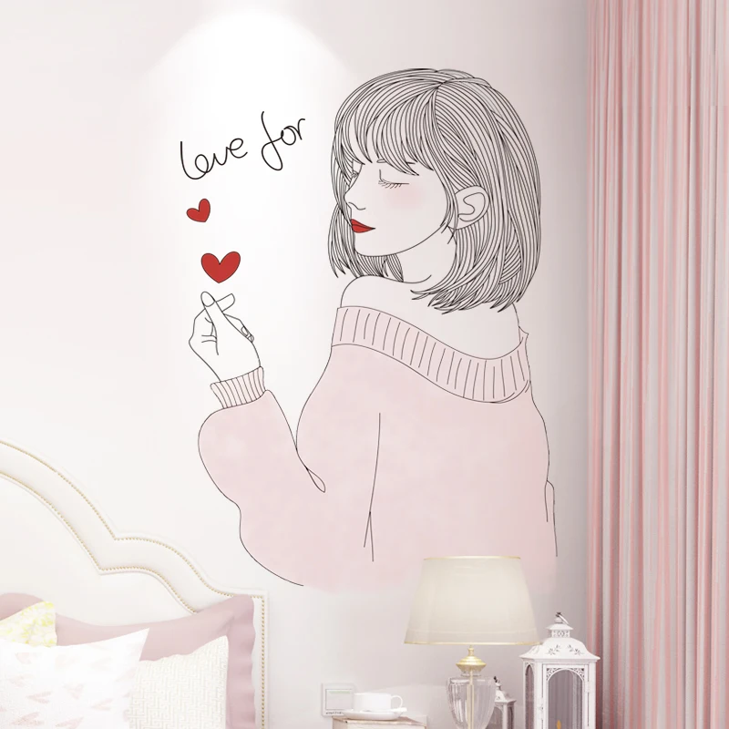 [SHIJUEHEZI] мультфильм девушка наклейки на стену ПВХ материал DIY Красота настенные наклейки для детской комнаты гостиная магазин стекло украшение