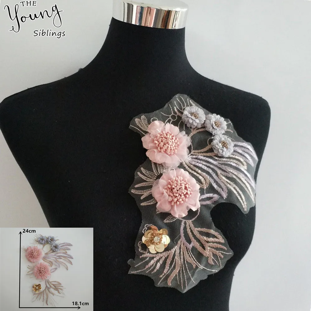 Блестки 3D Цветочная вышивка кружевной воротник аппликация кружевная отделка