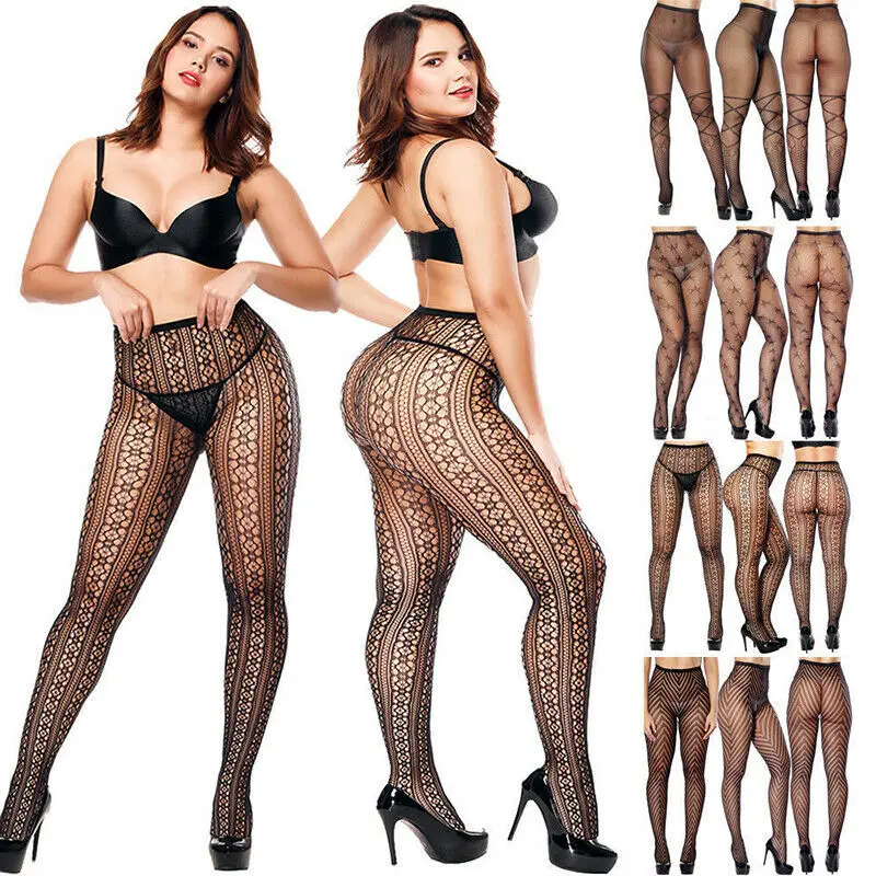Размера плюс Модные женские кружевные прозрачные рейтузы колготки в сеточку