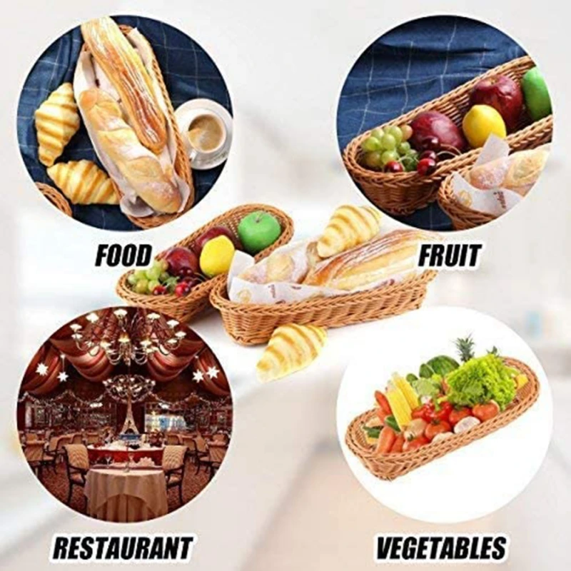 

Wicker Woven Basket Bread Tray Serving For Food Fruit Cosmetic Storage Tabletop Bathroom Storage Kitchen Organizer