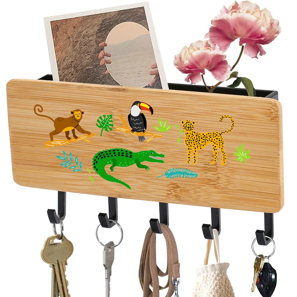Вешалка для ключей из бамбука многофункциональная деревянная настенная вешалка