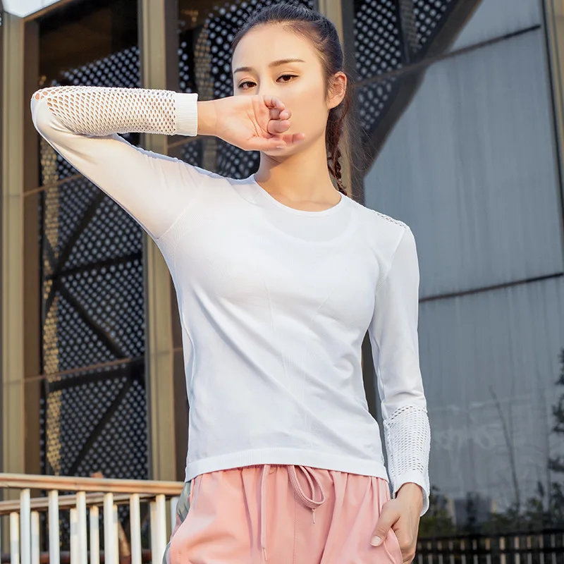 Корейский топ для йоги тренажерного зала Женская сетчатая спортивная рубашка