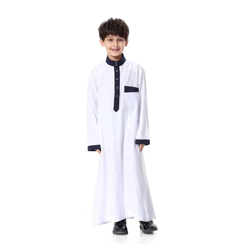 Muslim Clothing Arab Dubai Turkey Malaysia Kaftan Long Sleeve Solid Saudi Arab Islamic Muslim Dubai Robe for Boys