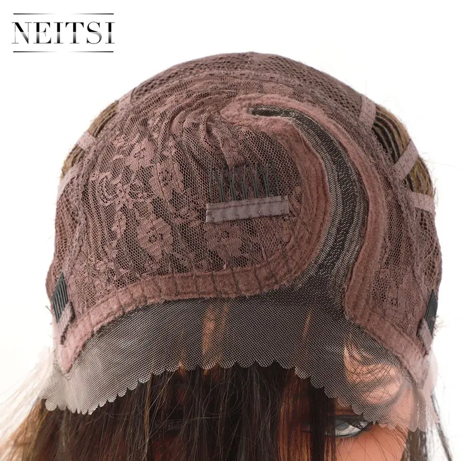 Neitsi Synthetic Lace Front Wig Wavy Ombre Brown Color Medium Length For Women Heat Resistant Fiber Daily Wigs Hair | Шиньоны и парики