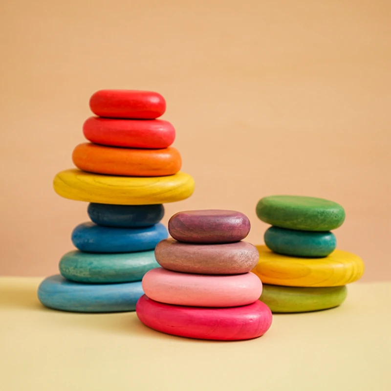 

1Set Baby Toy Wooden Stones Montessori Sorting Stacking Balancing Jenga Educational Creative Game Rainbow Stone for Kid Gifts