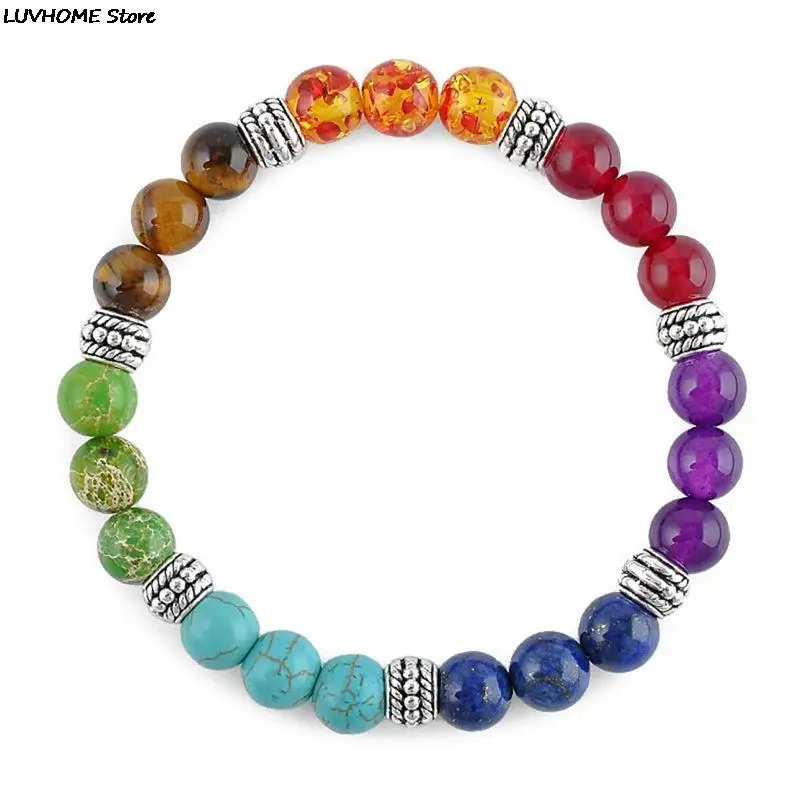 

7 Chakra Bracelet Black Lava Healing Balance Beads Reiki Buddha Prayer Men Natural Stone Yoga Bracelet For Women 8mm/0.31in
