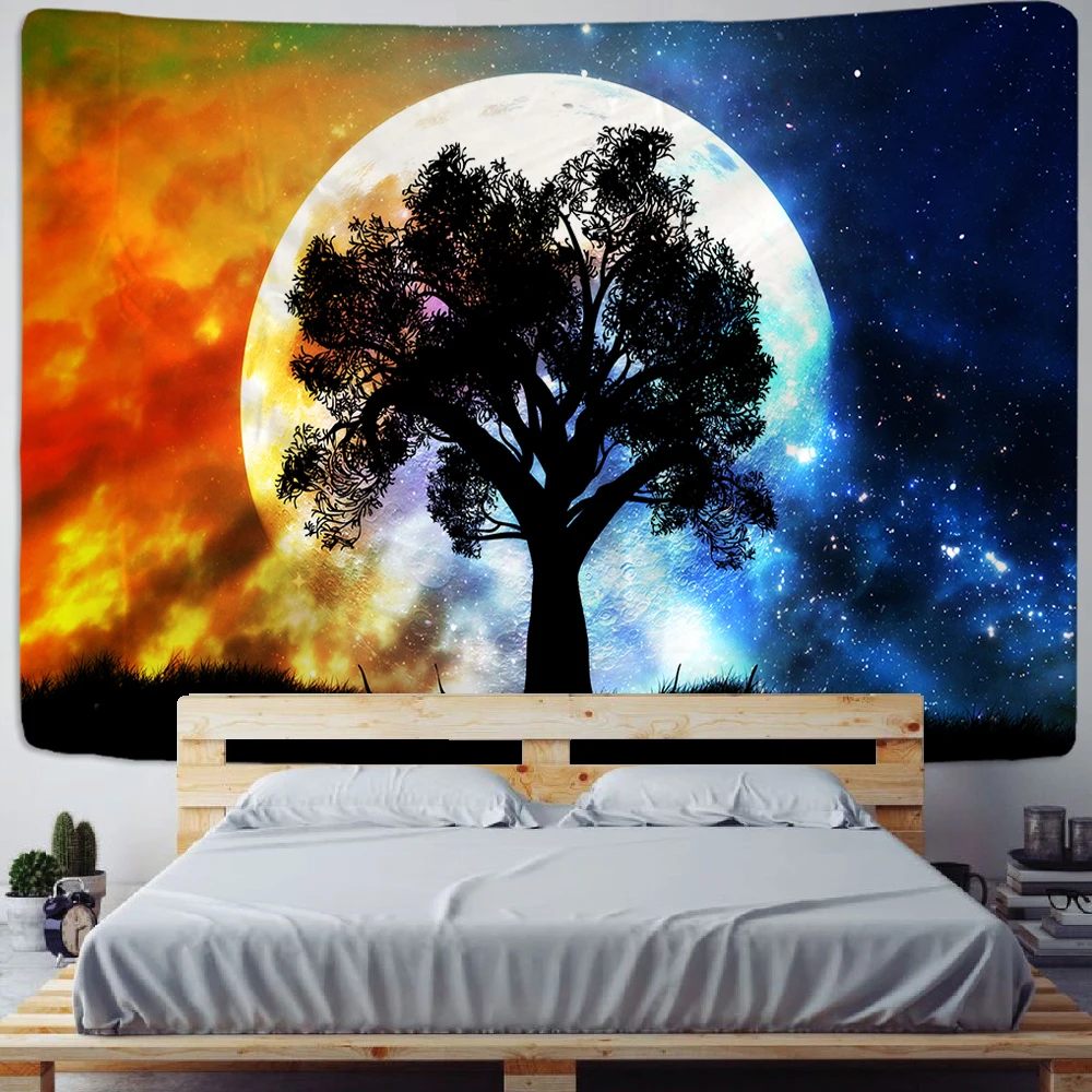 Psychedelic гобелен луна большое дерево печать на стене подвесное украшение хиппи