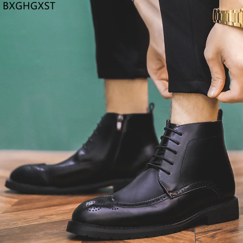 

Luxury Brand Ankle Boots Men Brogues Man Shoes Martin Boots for Men Male Brown Leather Casual Shoes Men Black Boots for Man 2022