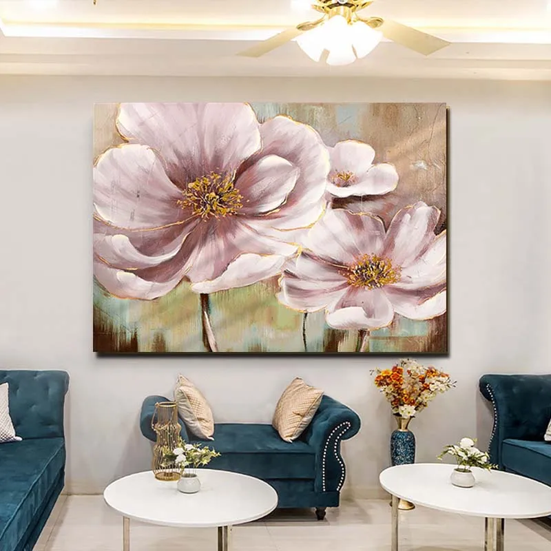Hand Painted Abstract Pink Blooming Flowers Wall Picture Canvas Oil Painting Living Room Home Art Decoration Drop Shipping | Дом и сад