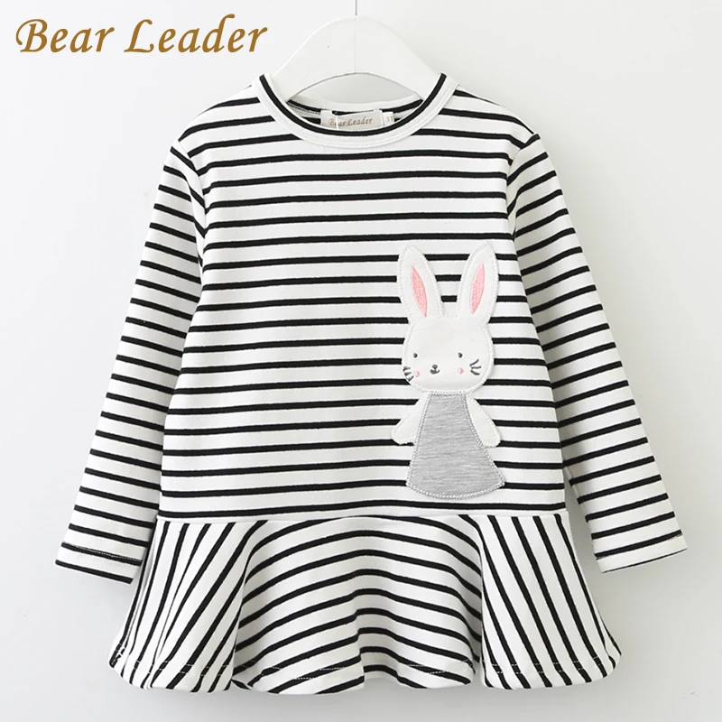 Bear Leader Girls Dress 2020 New Spring Brand Clothes Long Sleeve Bunny Rabbit Lace Strip Design Children Clothing | Детская одежда и