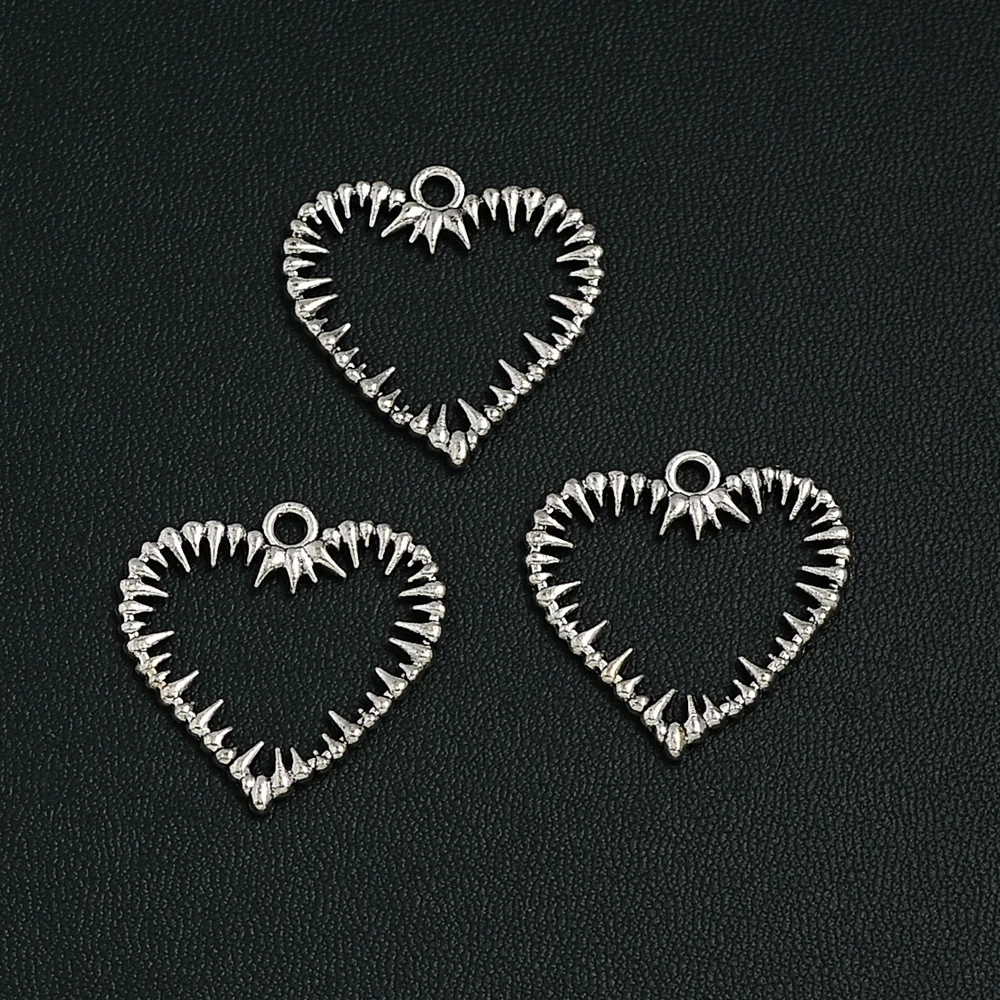 

30pcs/Lots 24x25mm Antique Silver Plated Prickly Heart Charms Thorns Pendants For Handmade Making DIY Tibetan Findings Jewelry