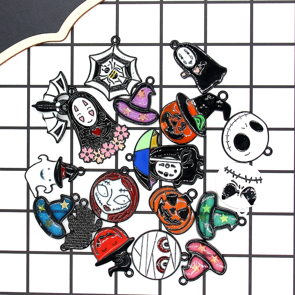 10 шт. черная эмалированная подвеска на Хэллоуин тыква паук призрак для унисекс