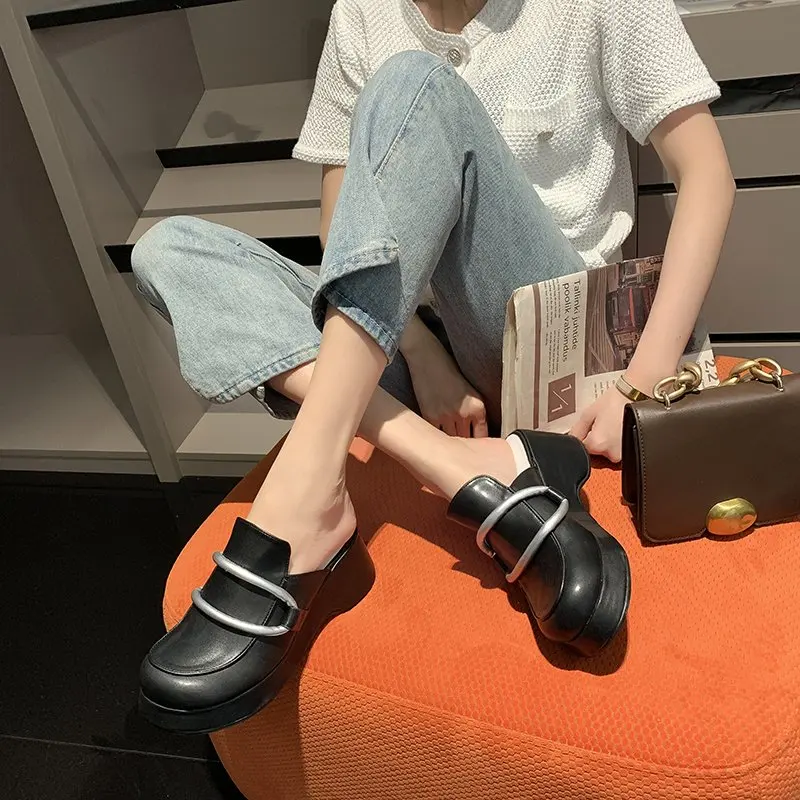 

2021 summer sandals and slippers casual shoes women's shoes slippers Korean fashion students sweet Baotou high heels thick heels