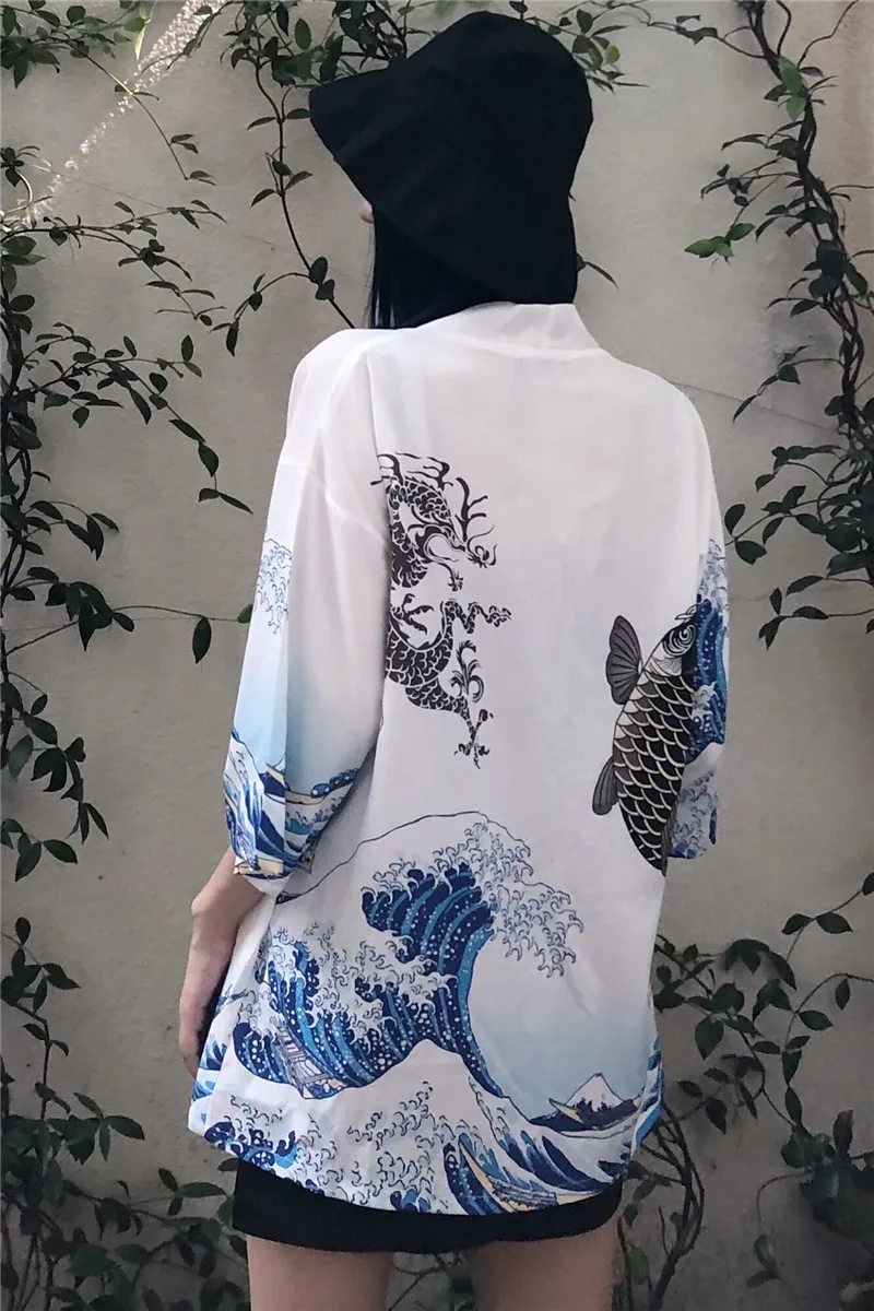 Летнее пляжное кимоно 2020 шифоновое в стиле Харадзюку кардиган верхняя одежда