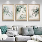 Картина тушью в китайском стиле ретро, украшение для дома, птицы и цветы, дерево, настенные постеры, картина с листьями, картина для гостиной